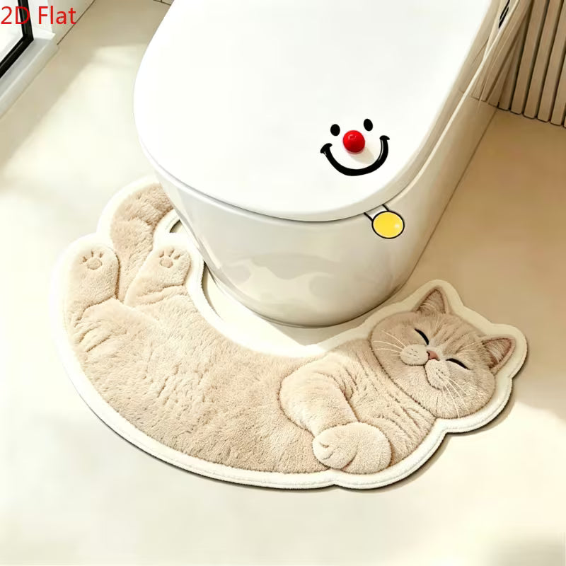 Cute Cat-Shaped Bathroom Rug – Soft Washable Non-Slip Toilet Mat
