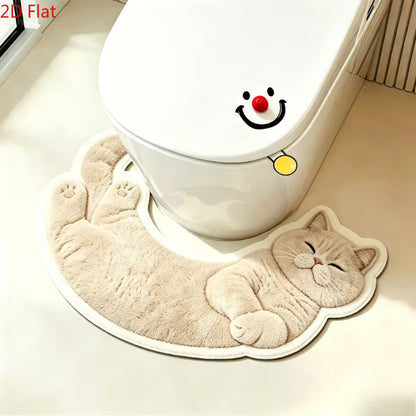 Cute Cat-Shaped Bathroom Rug – Soft Washable Non-Slip Toilet Mat