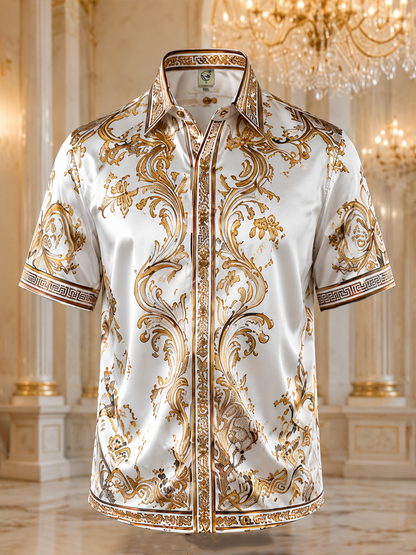 Breathable Silk Satin  Vintage-Style Botanical Floral Print Hawaiian Shirt