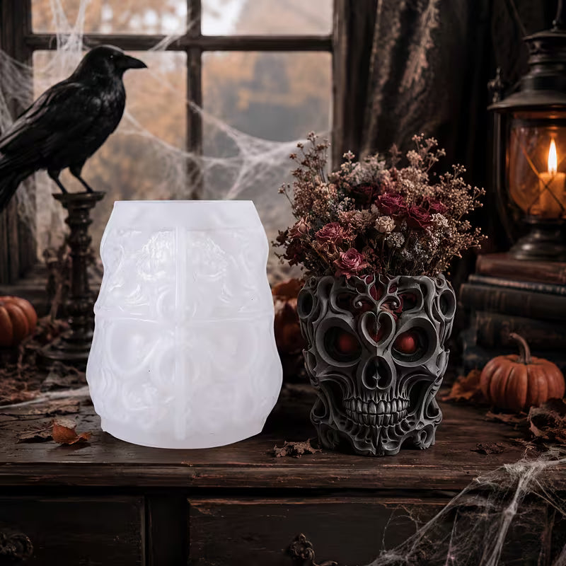 Gothic Skull Flower Pot Silicone Mold – DIY Resin, Plaster, Candle & Soap Casting Mold