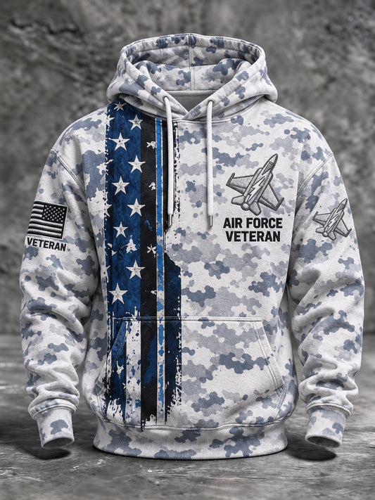 Men's Casual Veterans Commemorative Print Hoodie