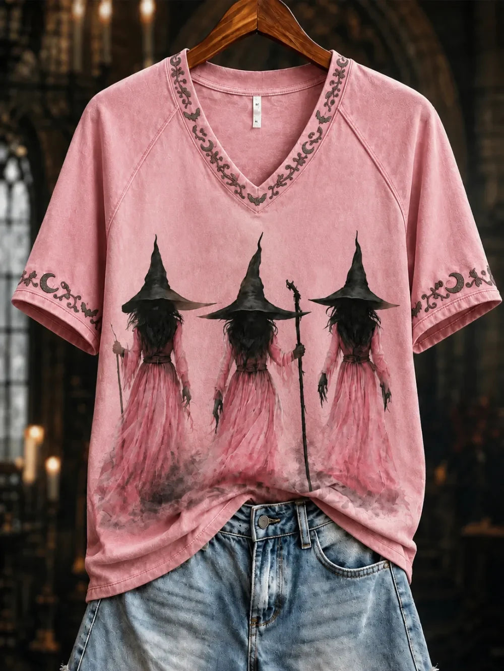 Women's Halloween Witch Print T-shirt