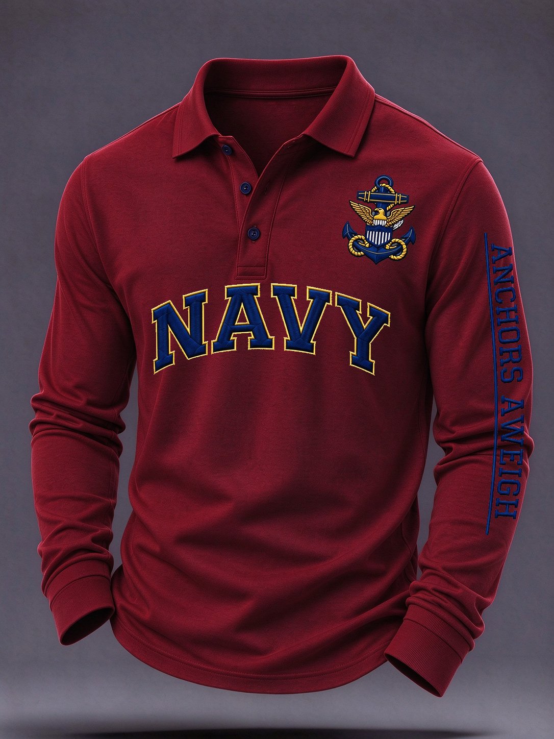 Men's US Veteran Print Long-Sleeve Polo Shirt