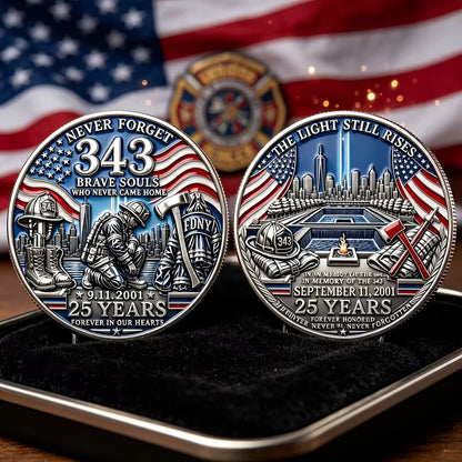 9/11 25th Anniversary Firefighter Challenge Coin - 343 Heroes Never Forget Memorial Coin
