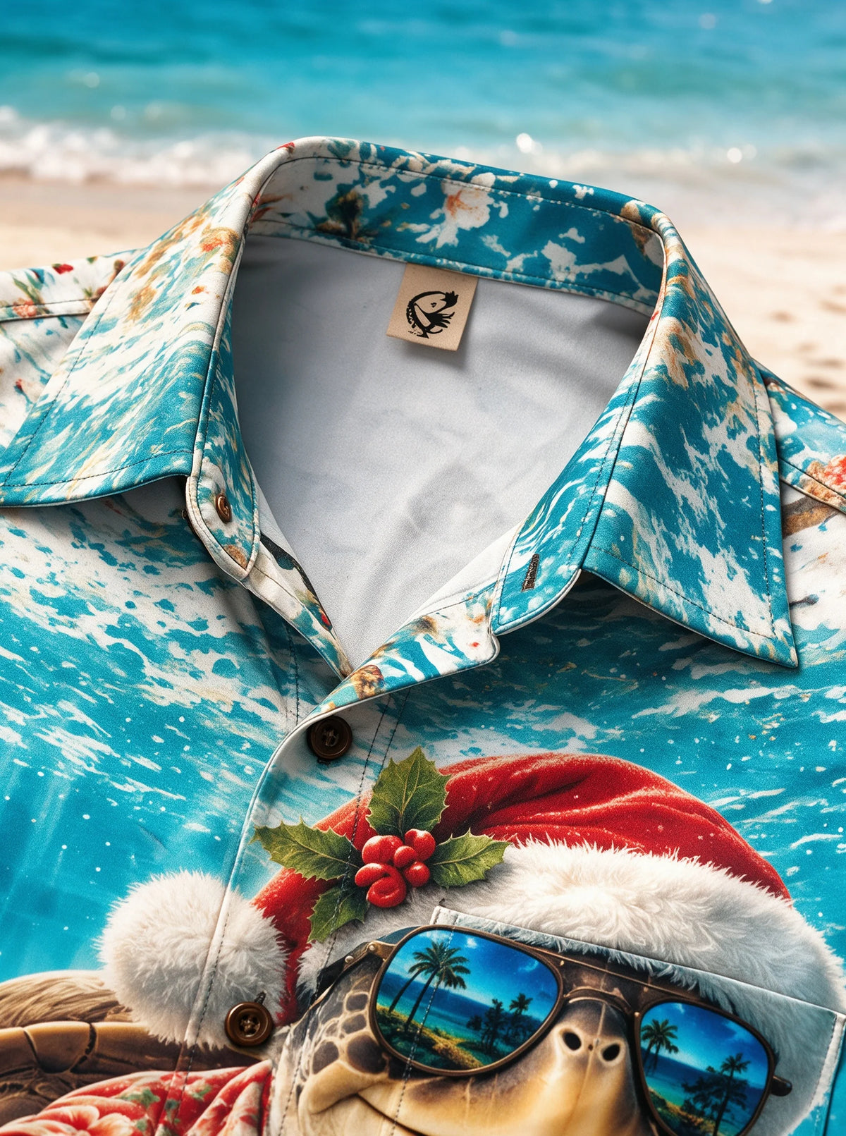 Moisture-Wicking Funny Sea Turtle Straw Hat Sunglasses Underwater Coral Reef Tropical Fish Chest Pocket Hawaiian Shirt