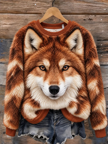 Women's Casual Animal Print Flannel Sweatshirt