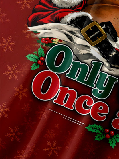 Moisture-Wicking Christmas Santa "Only Comes Once a Year" Chest Pocket  Hawaiian Shirt