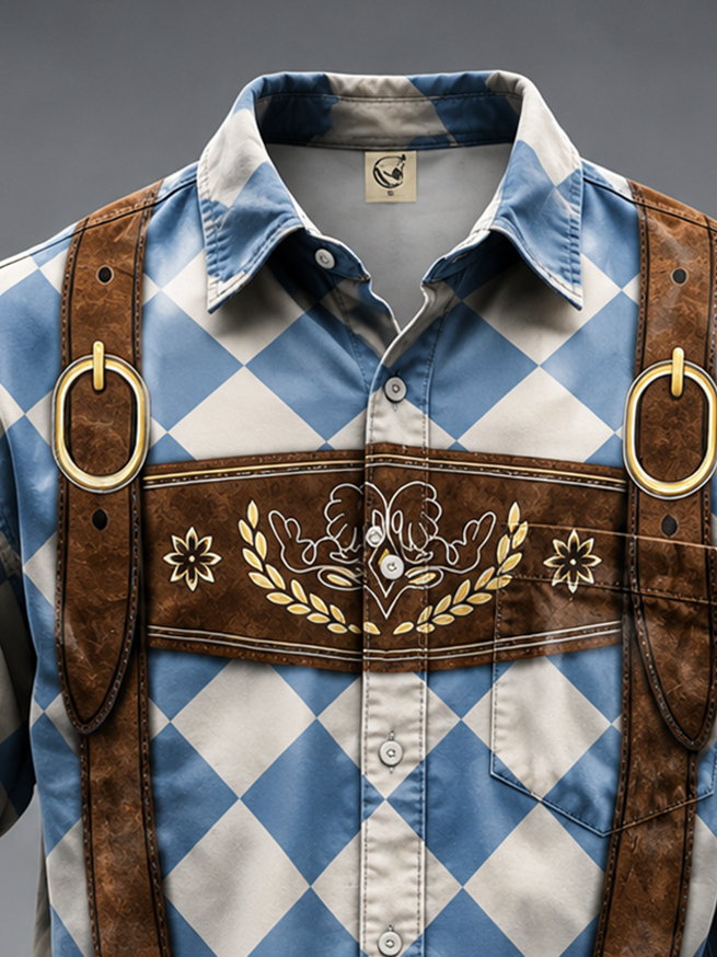 Moisture-Wicking Oktoberfest Style Chest Pocket Long-Sleeve Casual Shirt