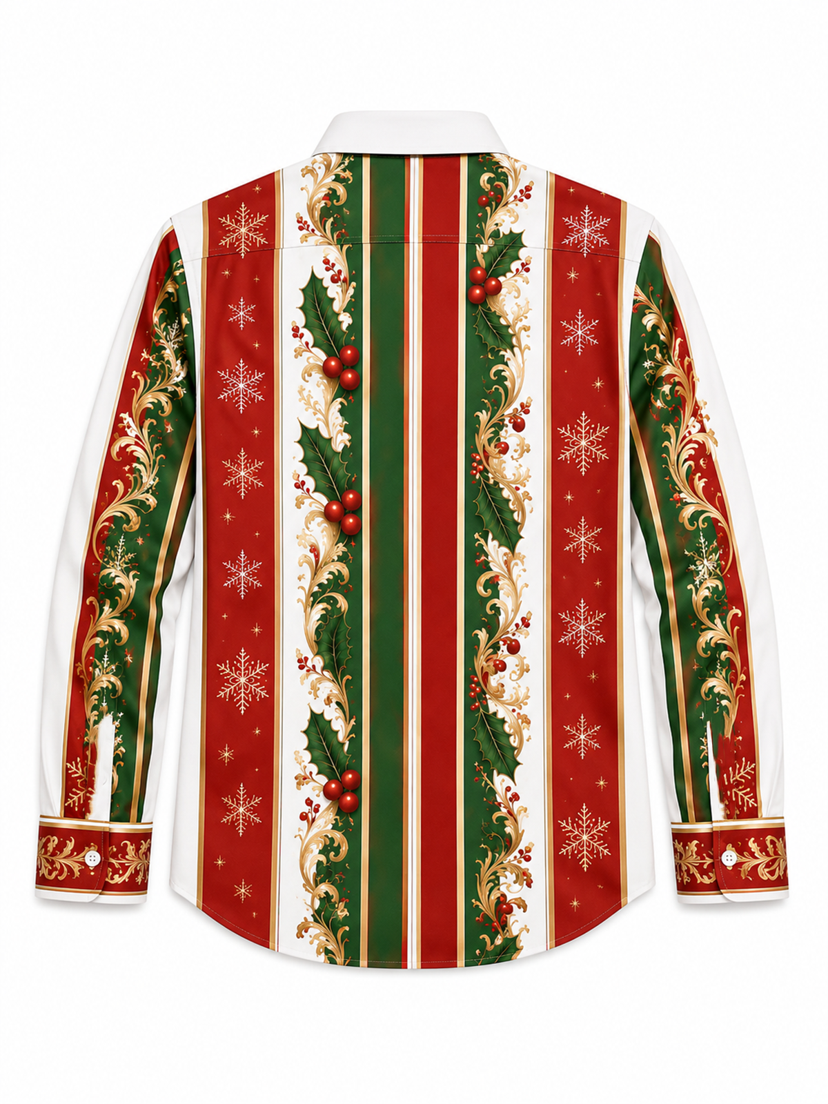 Moisture-Wicking Christmas-Themed Striped Trim and Chest Pocket  Long-Sleeve Casual Shirt