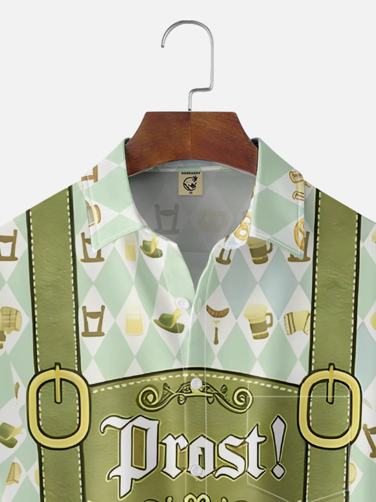 Moisture-Wicking Gradient Oktoberfest Bartender Beer & Pretzel Print  Chest Pocket Hawaiian Shirt