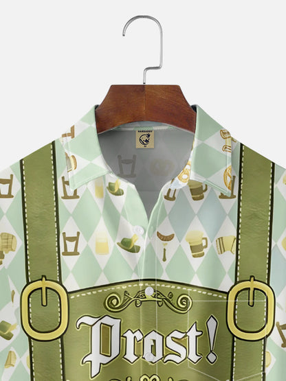 Moisture-Wicking Gradient Oktoberfest Bartender Beer & Pretzel Print  Chest Pocket Hawaiian Shirt