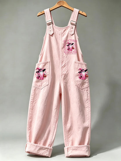 Women's Retro Breast Cancer Awareness Print Overalls