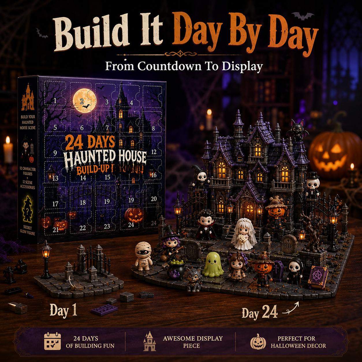 Haunted House Halloween Advent Calendar 2026 – 24-Day Spooky Countdown with Mini Figures 👻