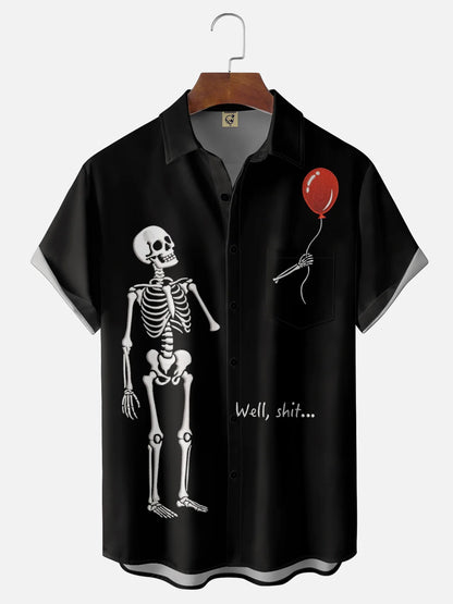 Moisture-wicking Halloween Skeleton Chest Pocket Casual Shirt
