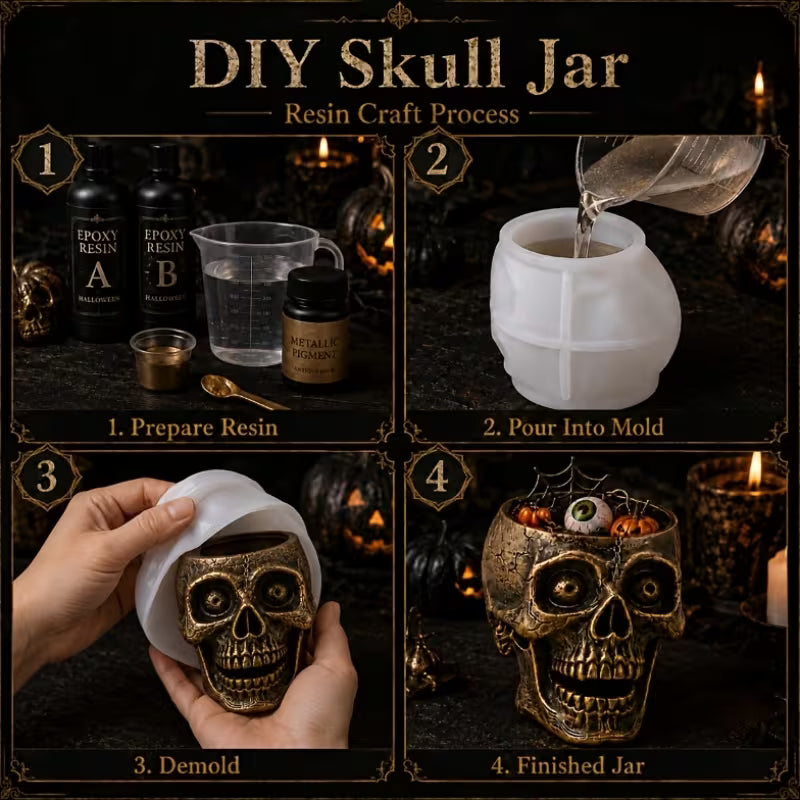 Gothic Skull Flower Pot Silicone Mold – DIY Resin, Plaster, Candle & Soap Casting Mold