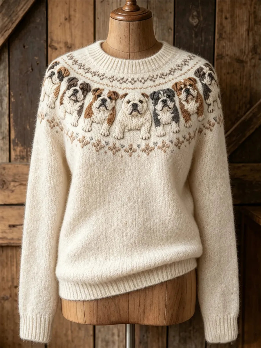 Women's Vintage Bulldogs Yoke Isle Print crew neck sweater