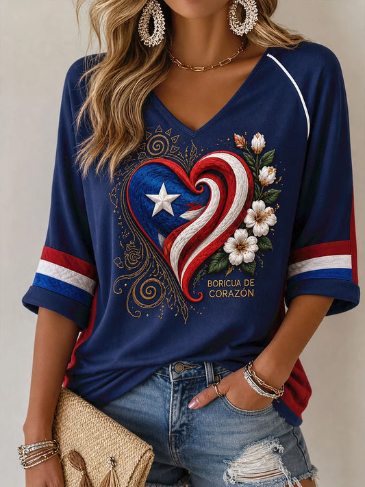 Women's Puerto Rico Boricua Art Printed T-shirt