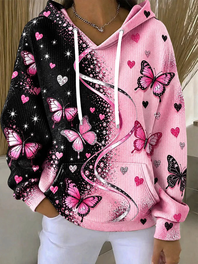 Women's Casual Printed Hooded Knit Top