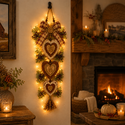 Lighted Rustic Heart Christmas Wall Hanging – Farmhouse Plaid Bow Door Decor