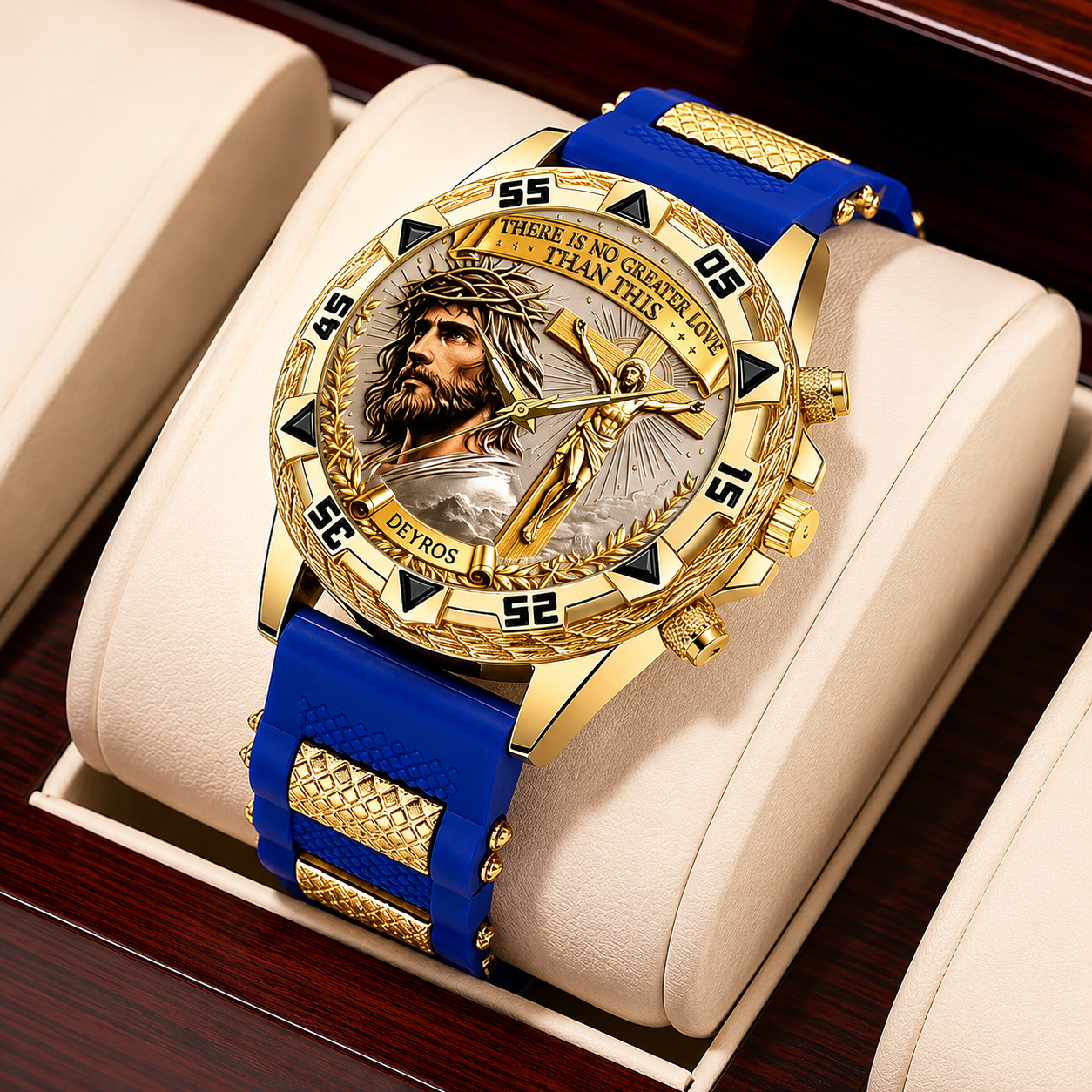 Jesus Christ Cross Watch – Christian Faith Gift for Men – There Is No Greater Love