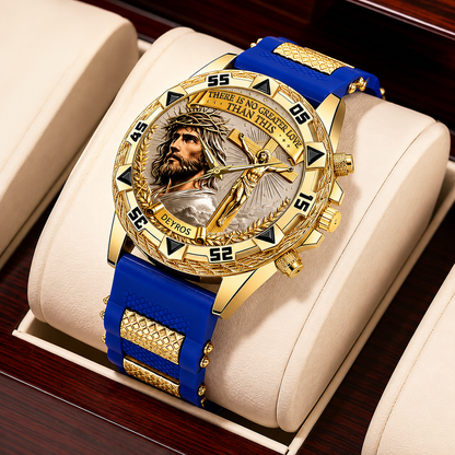 Jesus Christ Cross Watch – Christian Faith Gift for Men – There Is No Greater Love