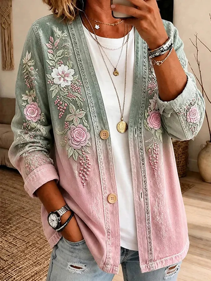 Women's Vintage Floral Print Cardigan