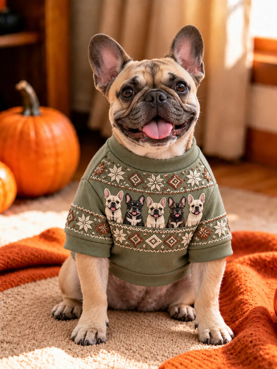 Vintage French Bulldogs Isle Pattern Print Short-Sleeve Shirt (with D-ring)