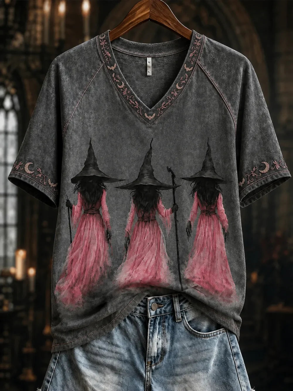 Women's Halloween Witch Print T-shirt