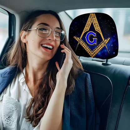 2PCS Freemason Emblem Car Headrest Covers – Masonic Auto Seat Accessories