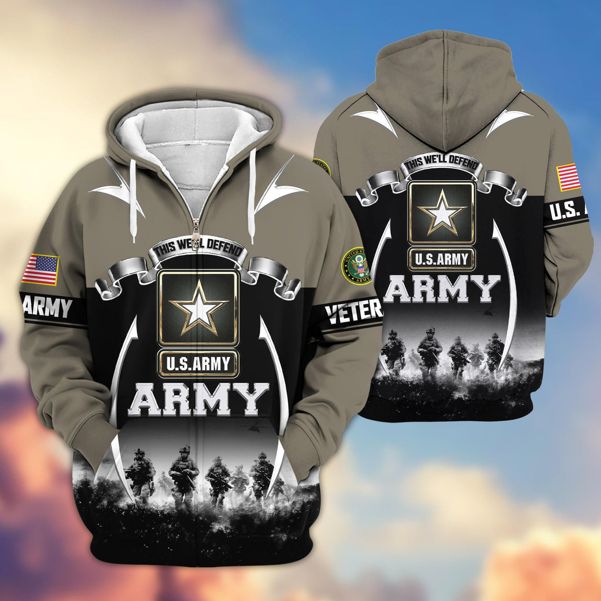 Premium US Veterans Zip Up Hoodie ATTN150821, Gifts For US Veterans, Gifts On Father's Day, Veterans Day.