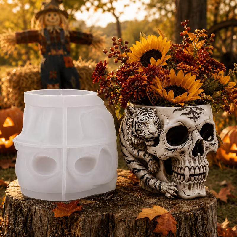 Gothic Skull Flower Pot Silicone Mold – DIY Resin, Plaster, Candle & Soap Casting Mold