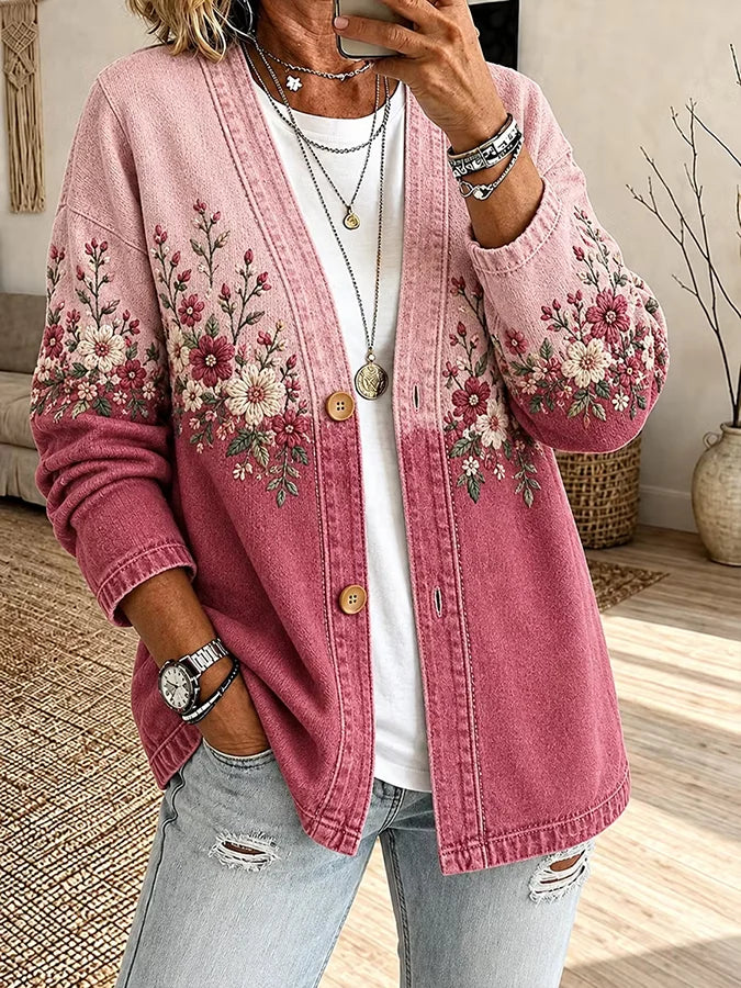 Women's Pink Floral Comfort Cardigan