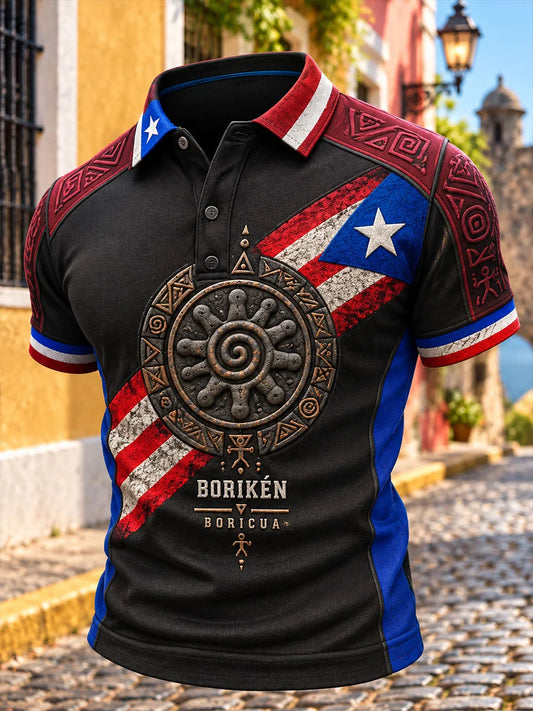 Men's Puerto Rico Boricua Art Printed Casual Tops
