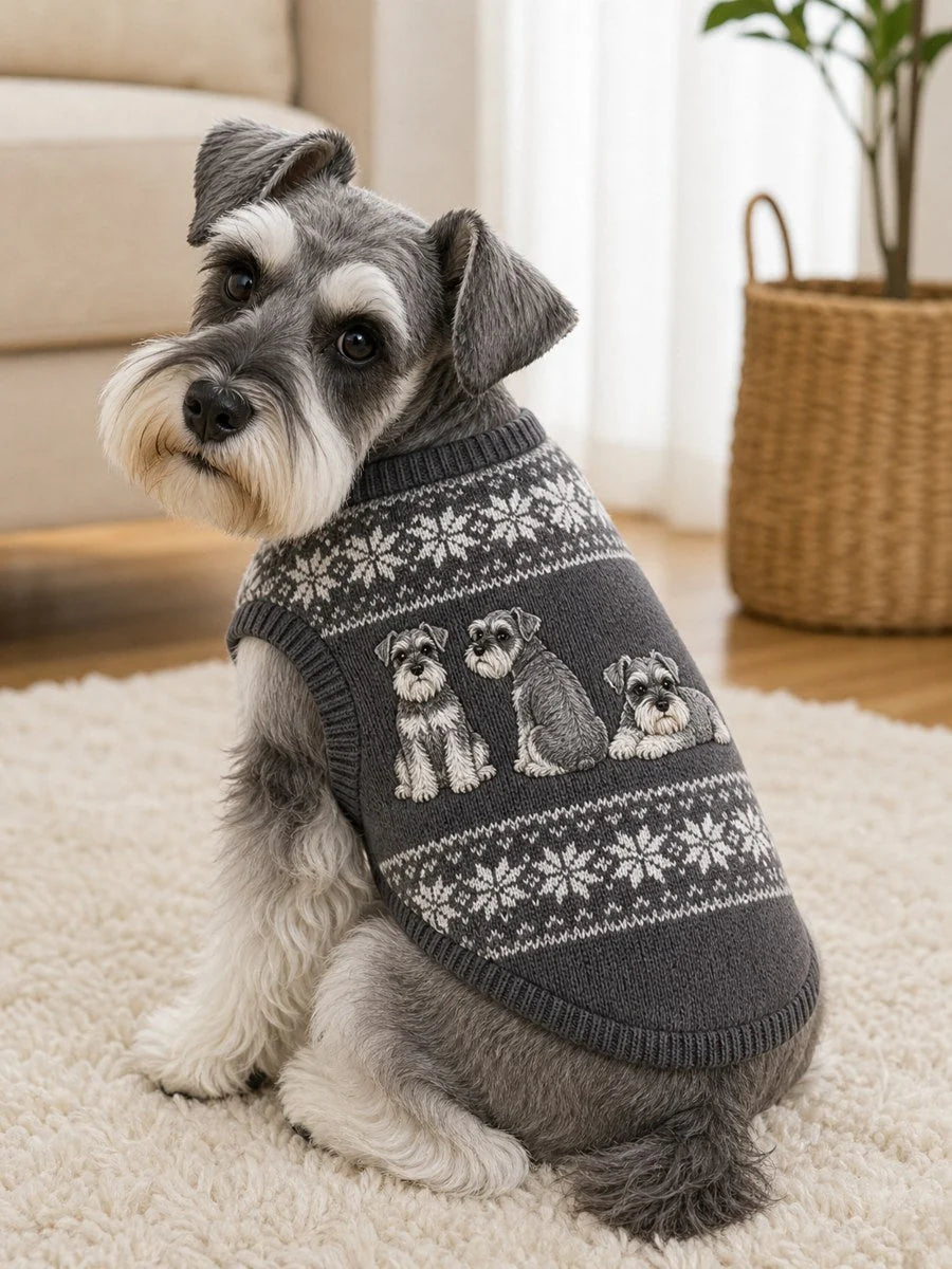 Vintage Schnauzer Dogs Isle Pattern Print Pet Sleeveless Vest